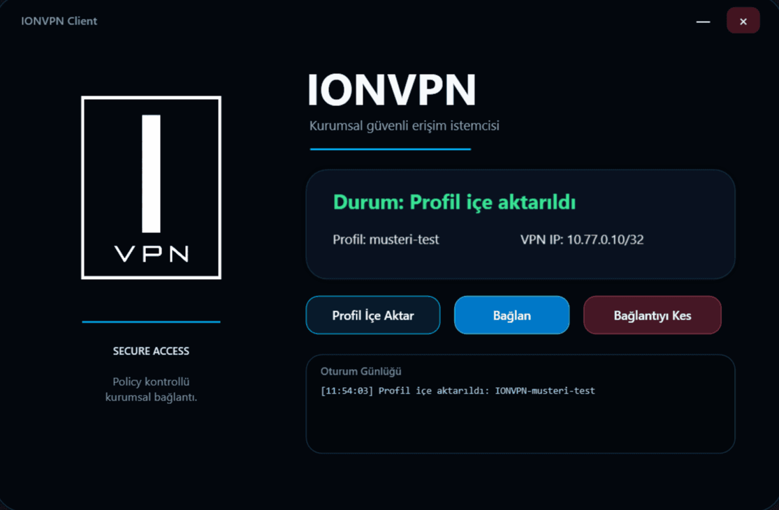 IONVPN bağlantı durumu ve lokasyon yönetimi uygulama arayüzü